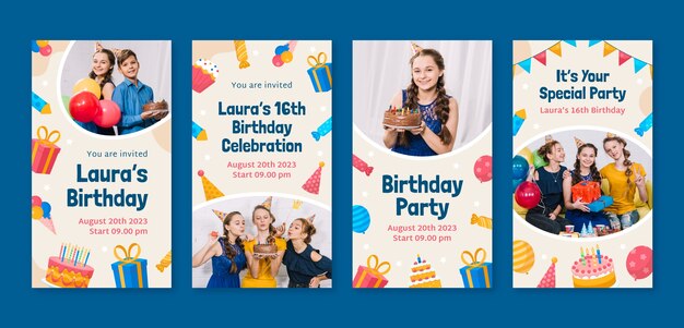 Flat design birthday celebration instagram stories