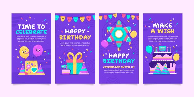 Flat design birthday celebration instagram stories