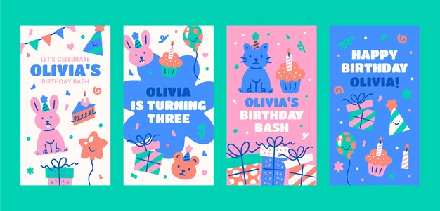 flat design birthday celebration  instagram stories