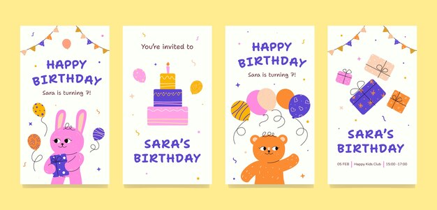 flat design birthday celebration instagram stories