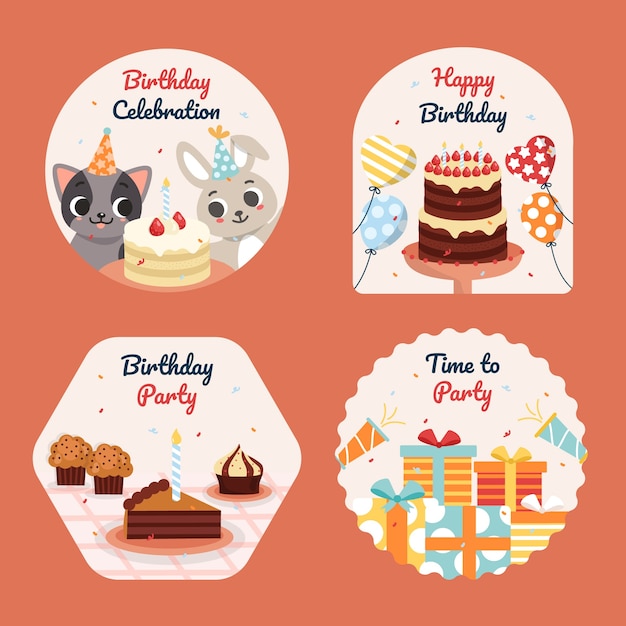 Free vector flat design birthday celebration labels