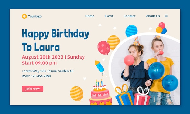 Flat design birthday celebration landing page