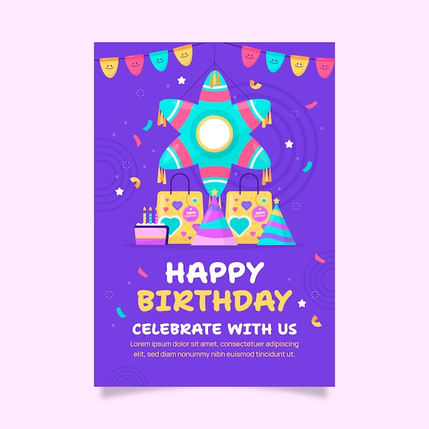 Плакат празднования дня рождения в плоском дизайне