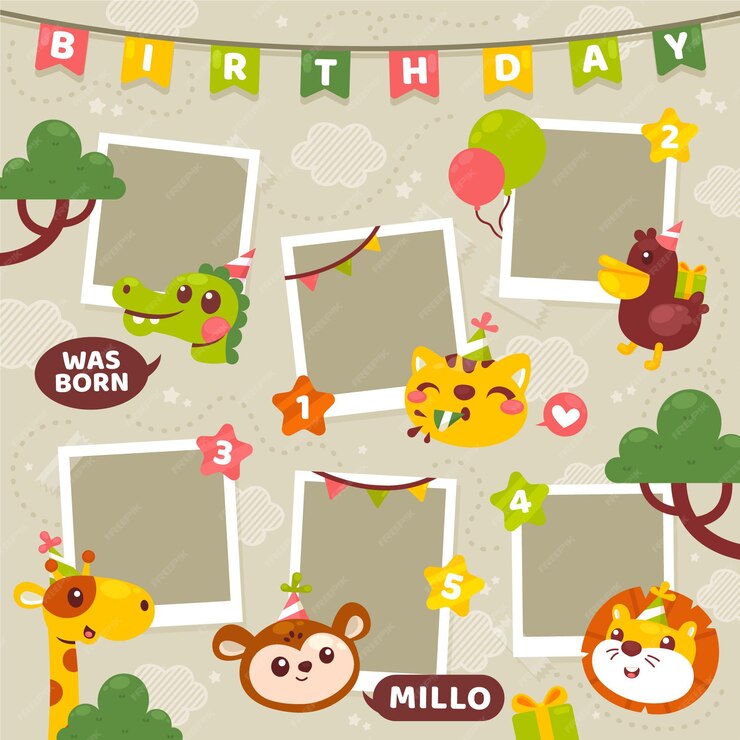 Free Vector | Flat design birthday collage frame set