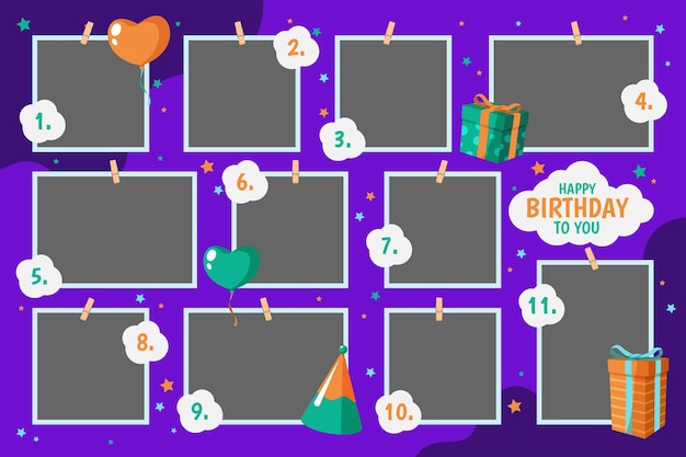 Free vector flat design birthday collage frames set