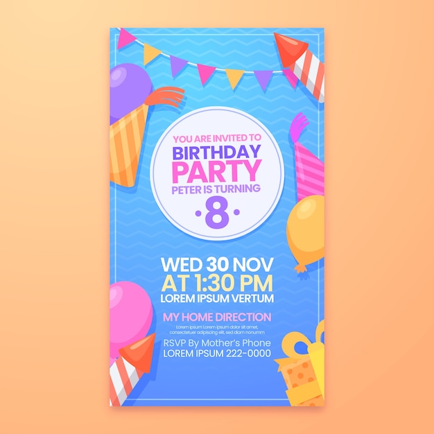 Free vector flat design birthday digital invitation