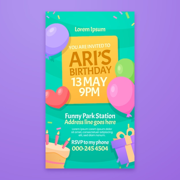 Free vector flat design birthday digital invitation