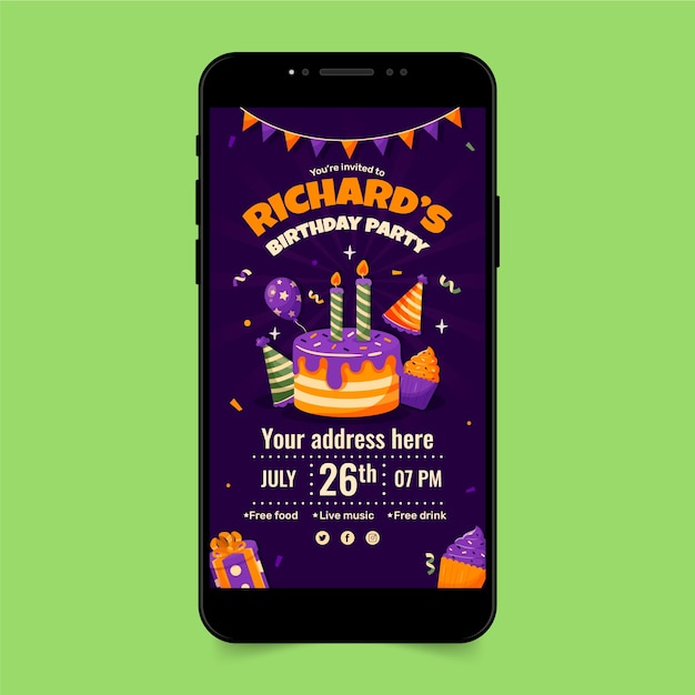 Flat design birthday digital invitation