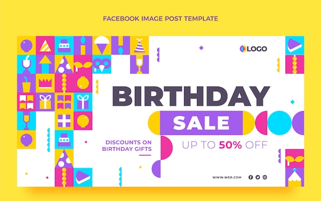 Post di facebook di compleanno di design piatto