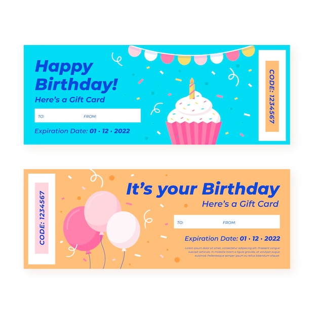 Flat design birthday gift voucher template