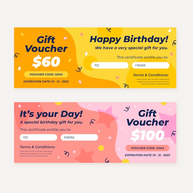 Free vector flat design birthday gift voucher