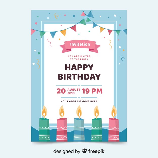 Flat design birthday invitation template