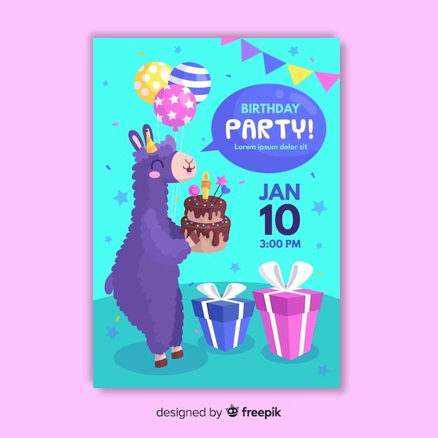 Free vector flat design birthday invitation template