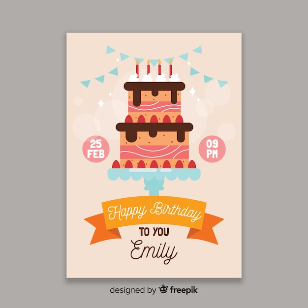 Flat design birthday invitation template