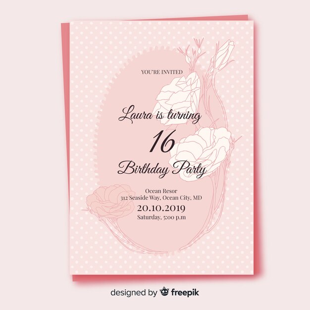 Flat design birthday invitation template
