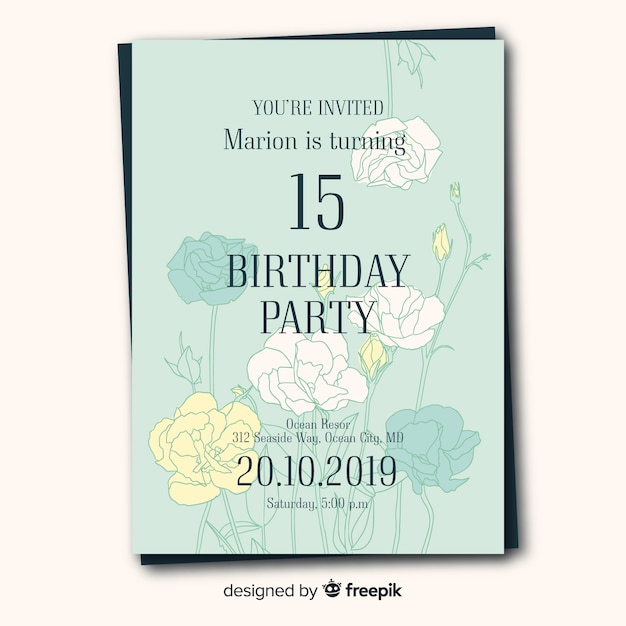 Free vector flat design birthday invitation template