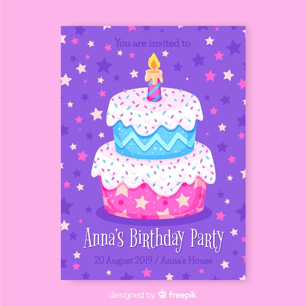 Бесплатное векторное изображение Плоский дизайн шаблона приглашения на день рождения