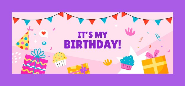 Flat design birthday party facebook cover