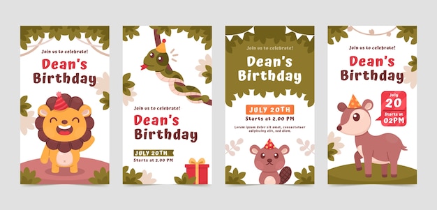 Storie di instagram per feste di compleanno dal design piatto