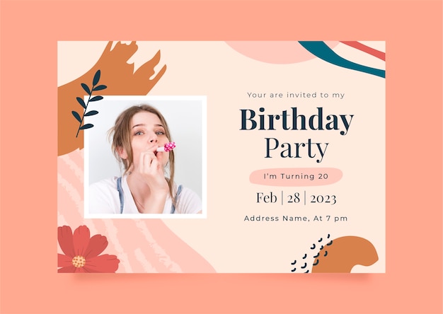 Free vector flat design birthday party invitation