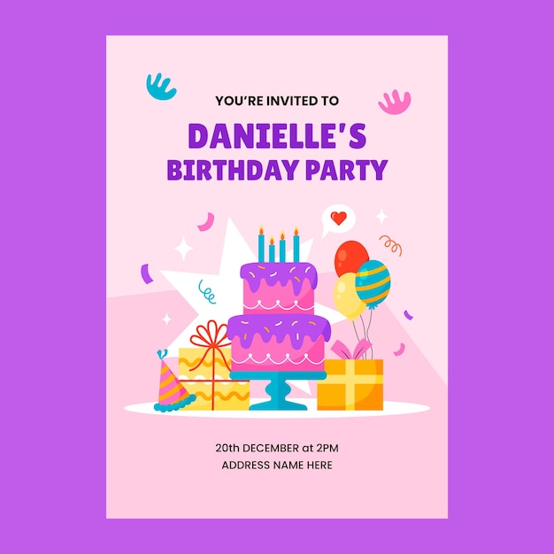 Flat design birthday party  invitation