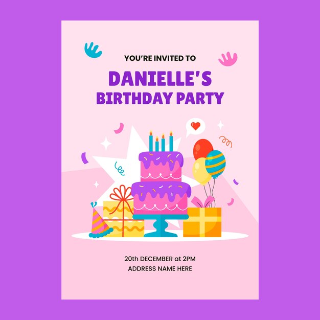 Flat design birthday party  invitation