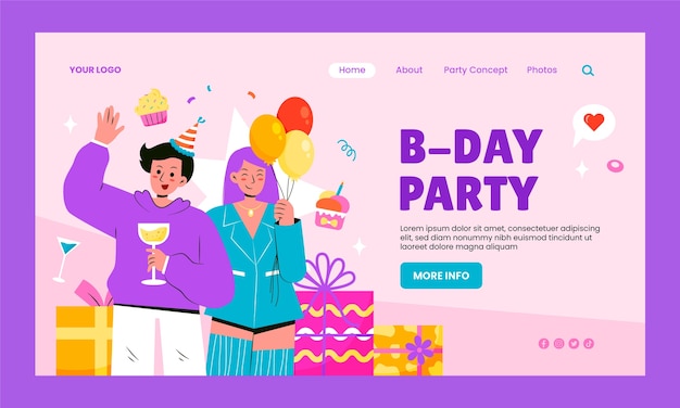 Flat design birthday party   landing page