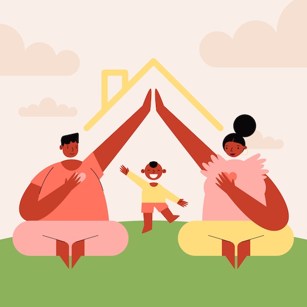 Flat design black family illustration