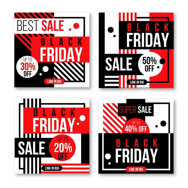 Flat design black friday instagram post collection