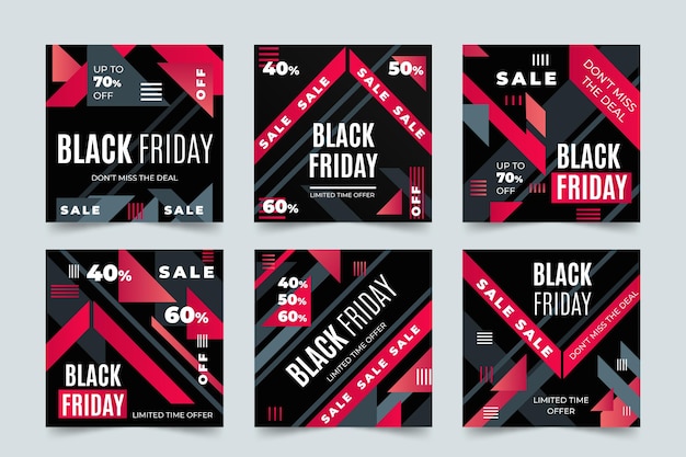 Flat design black friday instagram post collection