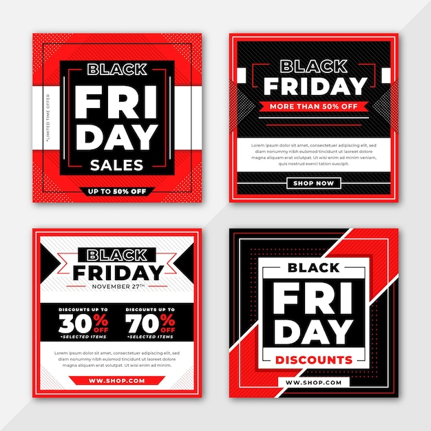 Flat design black friday instagram post collection