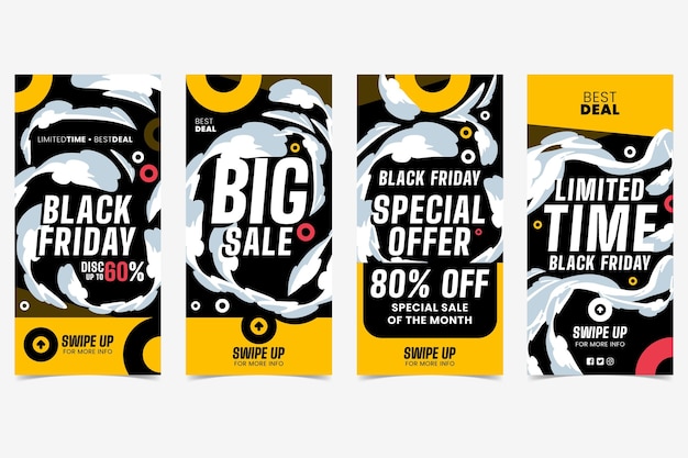 Free vector flat design black friday instagram stories set