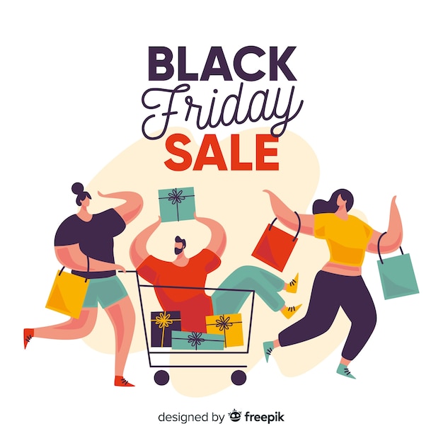 Flat design of black friday with people