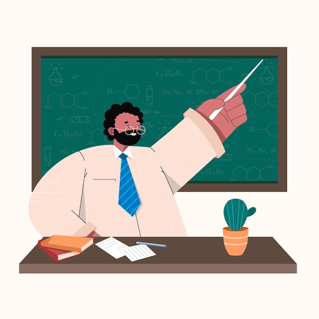 Бесплатное векторное изображение Плоский дизайн черный учитель клипарт иллюстрация