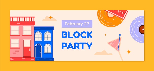 Плоский дизайн блока вечеринки на обложке Facebook