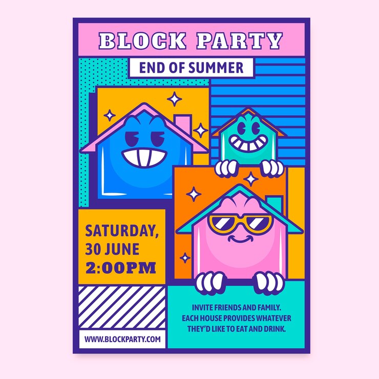 Free Vector flat design block party flyer