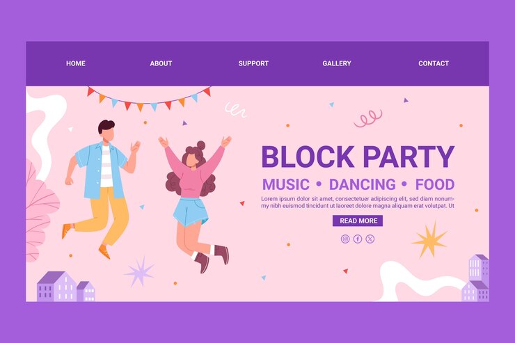 무료 Vector 플래트 디자인 블록 파티 랜딩 페이지 템플릿