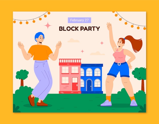 Flat design block party photocall template