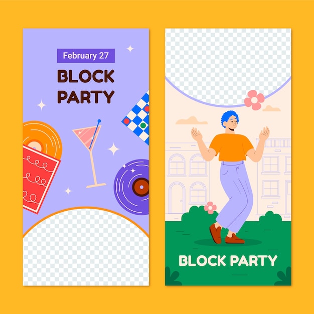 Flat design block party  vertical banner