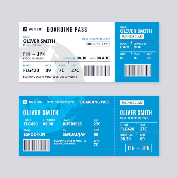 Flat design boarding pass template