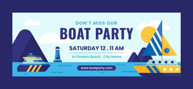 Flat design boat party facebook cover