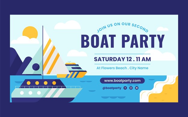 Flat design boat party facebook post