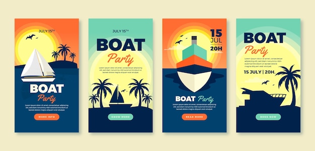 Flat design boat party instagram stories