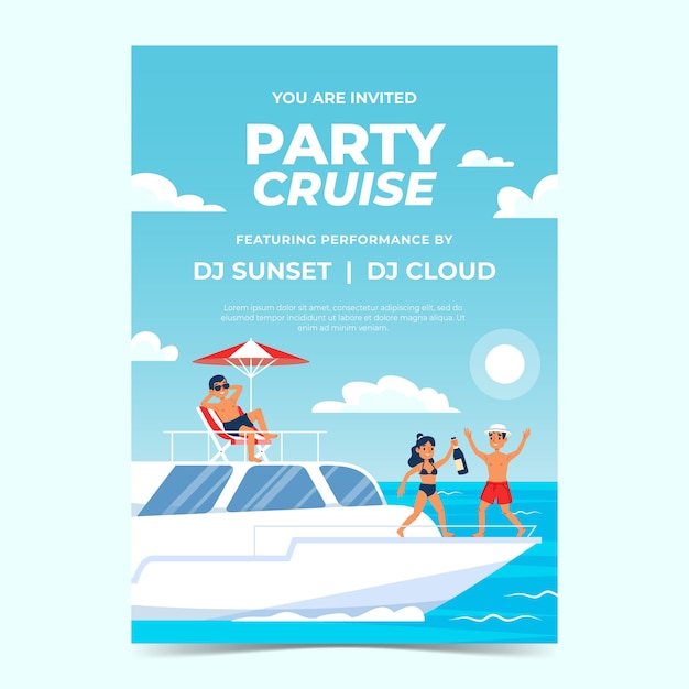 Flat design boat party invitation