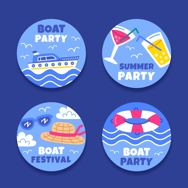 Flat design boat party labels collection