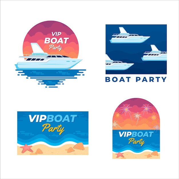 Free vector flat design boat party labels template