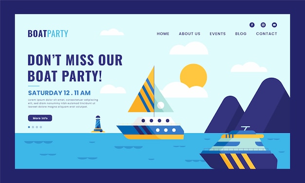 Free vector flat design boat party landing page