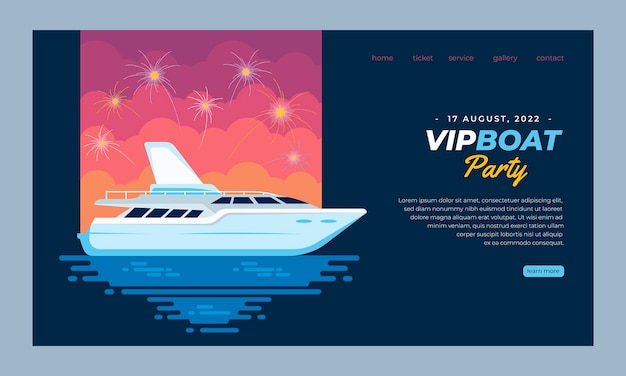 Free vector flat design boat party landing page