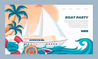 Vettore gratuito pagina di destinazione della festa in barca dal design piatto