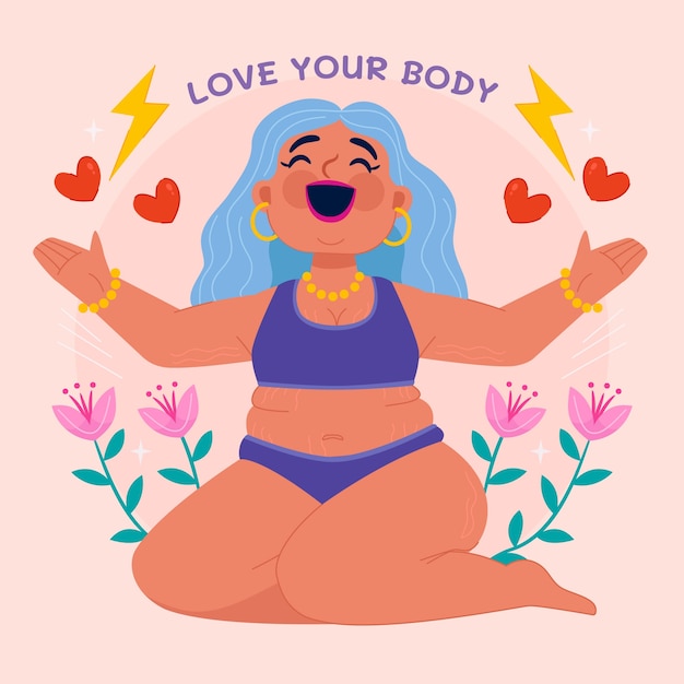 Vettore gratuito illustrazione positiva del corpo dal design piatto